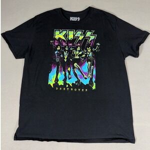 KISS Destroyer Band T-Shirt Men 2XL Black Neon Graphic Rock Music Mad Engine Tee
